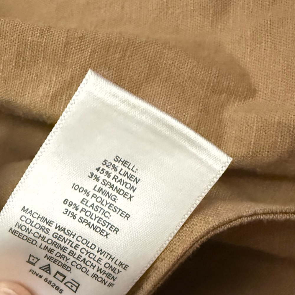 Express Puff Sleeve Linen blend brown shirt with smocked back EUC - Picture 5 of 6